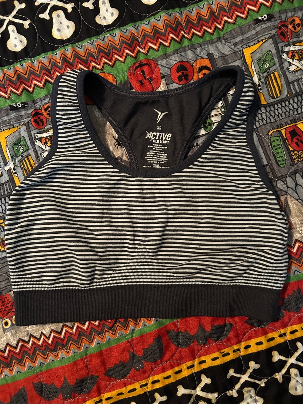 Old Navy Active Dark Grey & White Striped Sports Bra